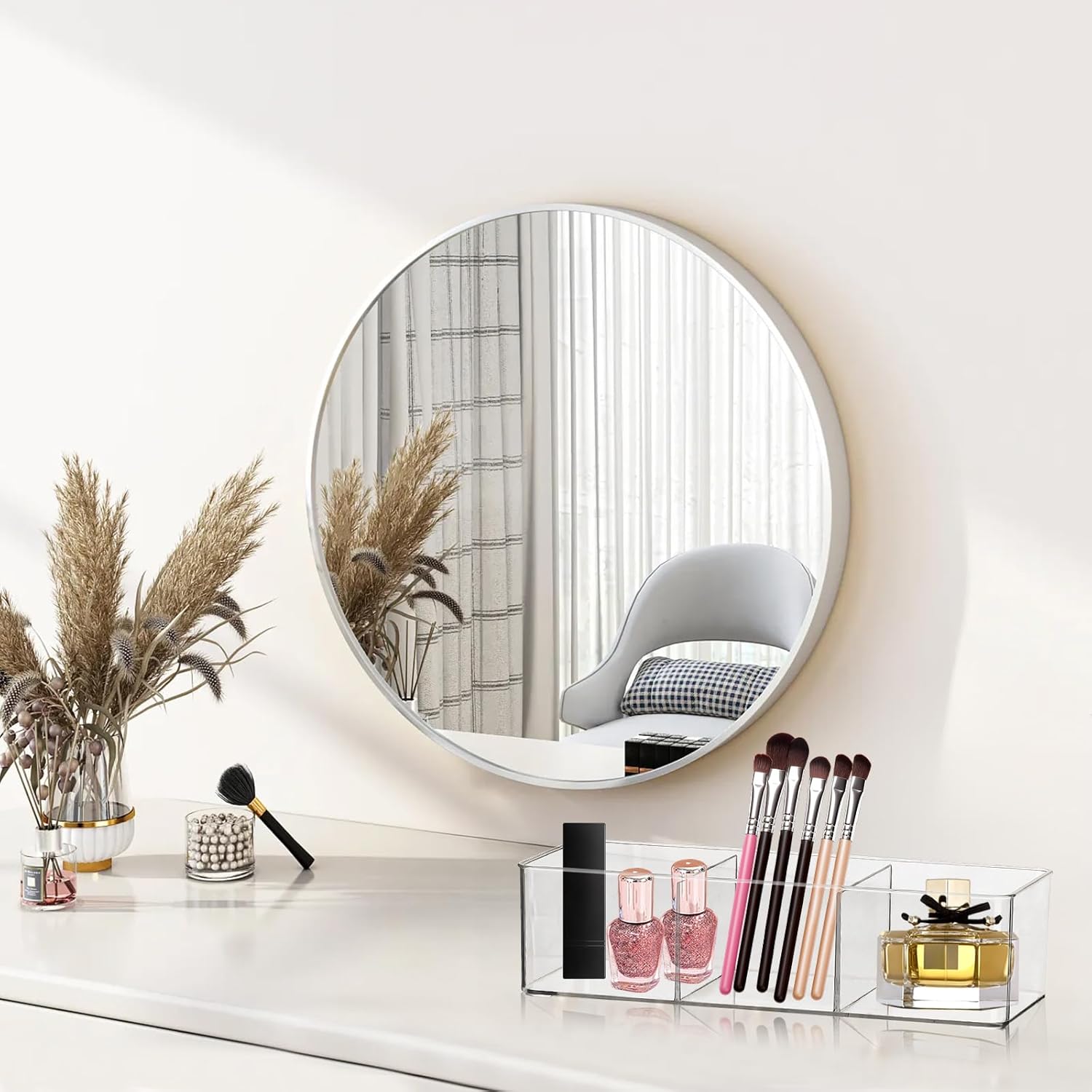 Acrylic Makeup Brush Organizers,3 Pack 3 Section 3 Compartments Transparent Plastic Lipstick Holder Clear 9.13x3.54x2.36 Inches Storage Square Cube for Bathroom Jewelry Accessories