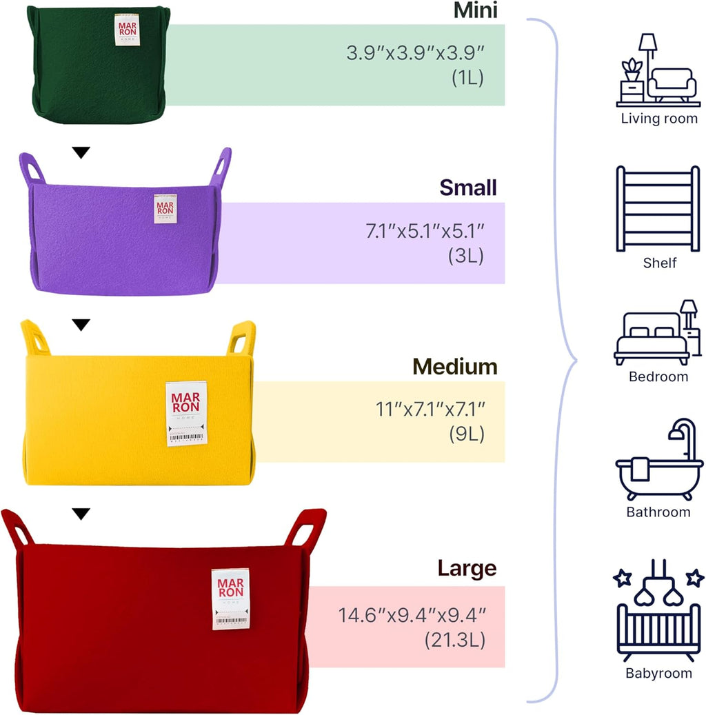 Collapsible Felt VANILLA Storage Bin Medium 11"x7.1"x7.1" – Foldable Basket with Handles for Closet, Toy Storage, Laundry Room Organization, Decorative Storage Bins for Shelves, Cube Storage