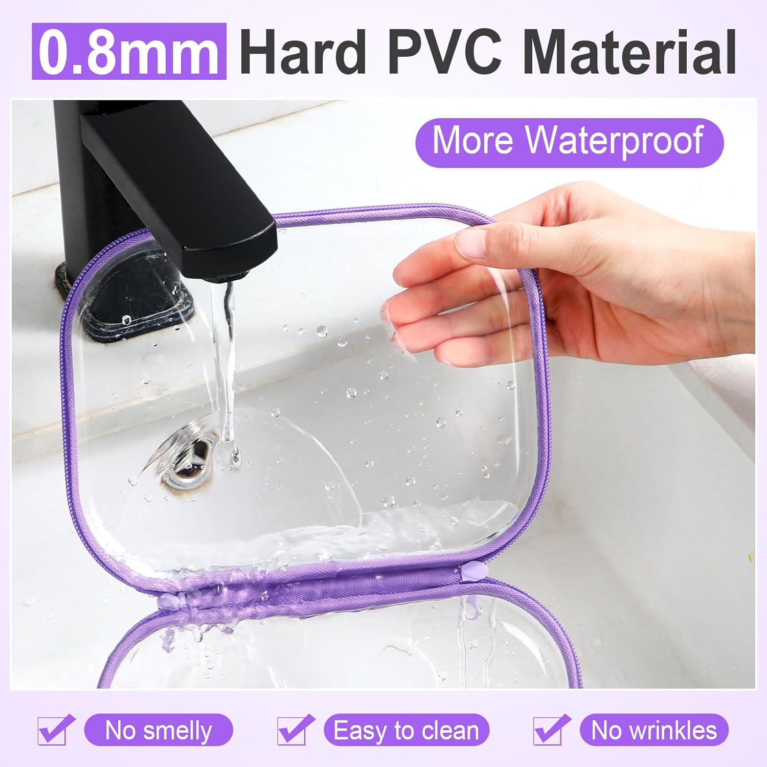 Sanwuta 6 Pcs Clear Hard Zipper Case Hard Plastic Zipper Pouches Transparent Makeup Bag Pencil Pouches for Travel Snacks Christmas Trinket Storage Organizer Box(Purple,7.87 x 5.9 x 2 Inch)