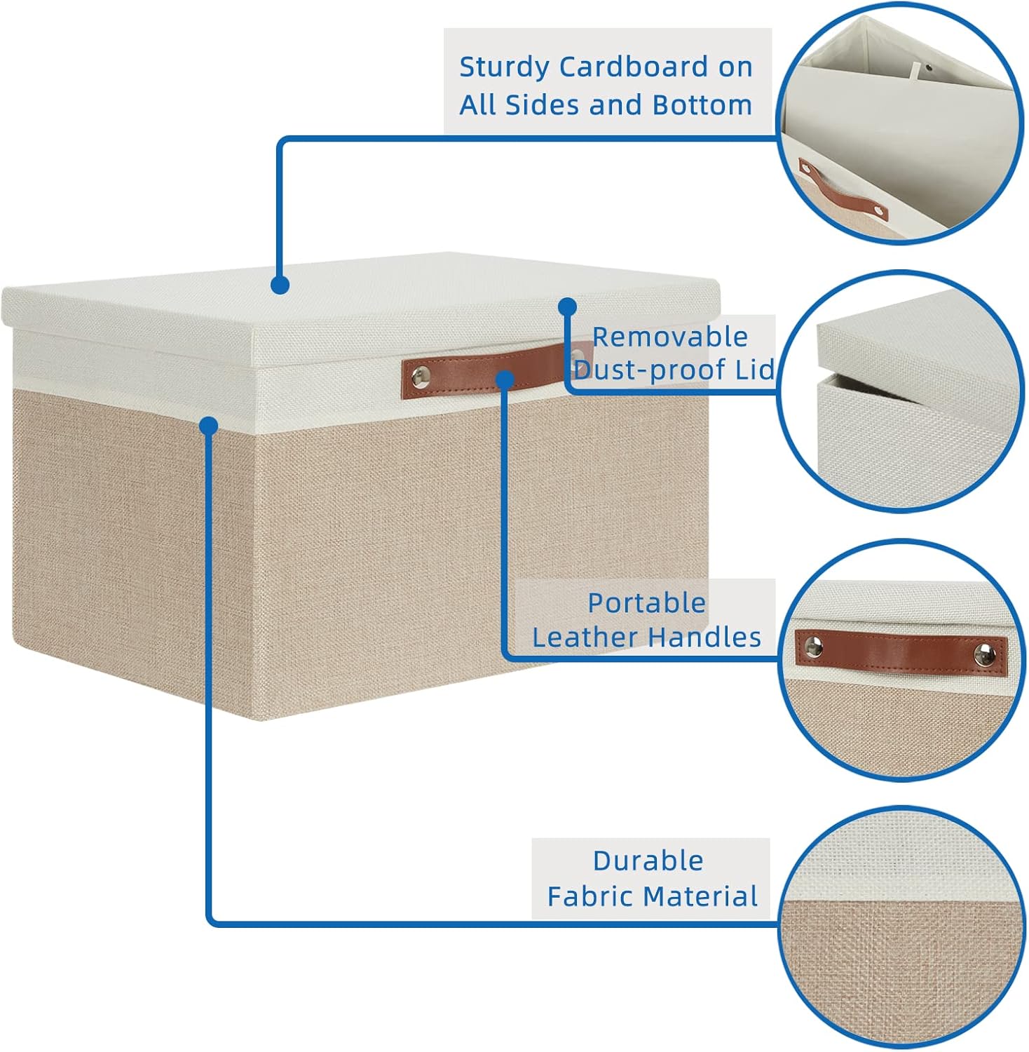 Temary Foldable Storage Bins with Lids, [2-Pack] Large Storage Baskets with Lid, Fabric Storage Bin for Organizing Home (White & Khaki, 15x11x9.5inch)