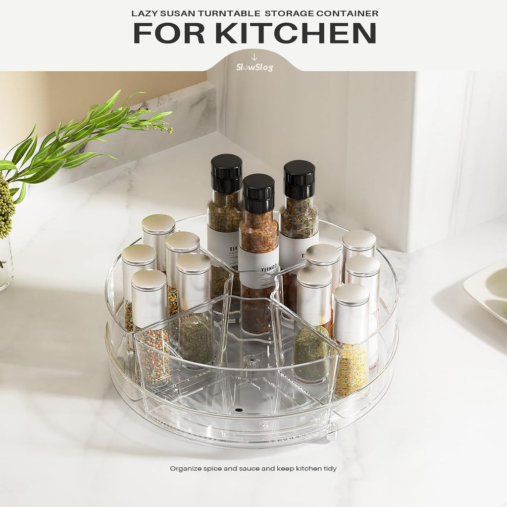 Lazy Susan Organizer, 9 inch Rotating Storage Organizer with 4 Removable-Bins,Turntable Organizer for Fridge, Kitchen, Vanity, Cabinet