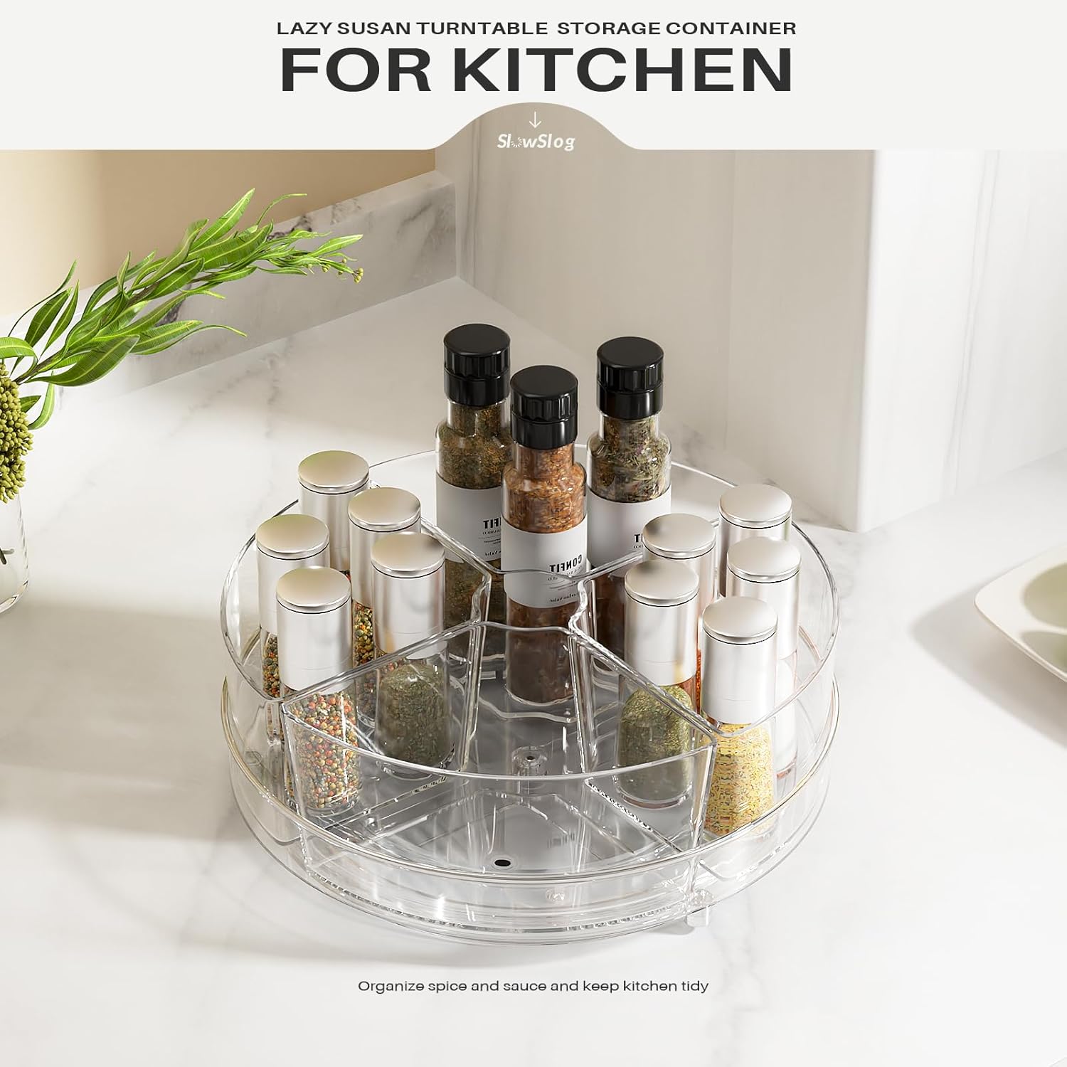 Lazy Susan Organizer, 9 inch Rotating Storage Organizer with 4 Removable-Bins,Turntable Organizer for Fridge, Kitchen, Vanity, Cabinet