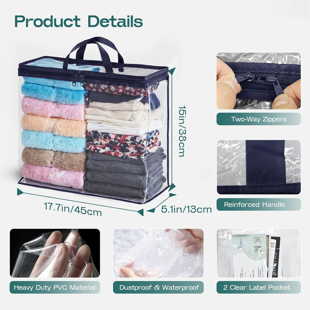 10 Pack Clear Storage Bags for Clothes, 22L Blanket Storage Bags, Under Bed Storage, Closet Organizers Bag, Upgraded Version Two-Way Zippers Design(Navy Blue)