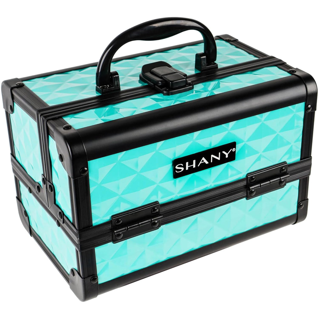 SHANY Chic Makeup Train Case Cosmetic Box Portable Makeup Case Cosmetics Beauty Organizer Jewelry storage with Locks, Multi trays Makeup Storage Box with Makeup Mirror - Turquoise