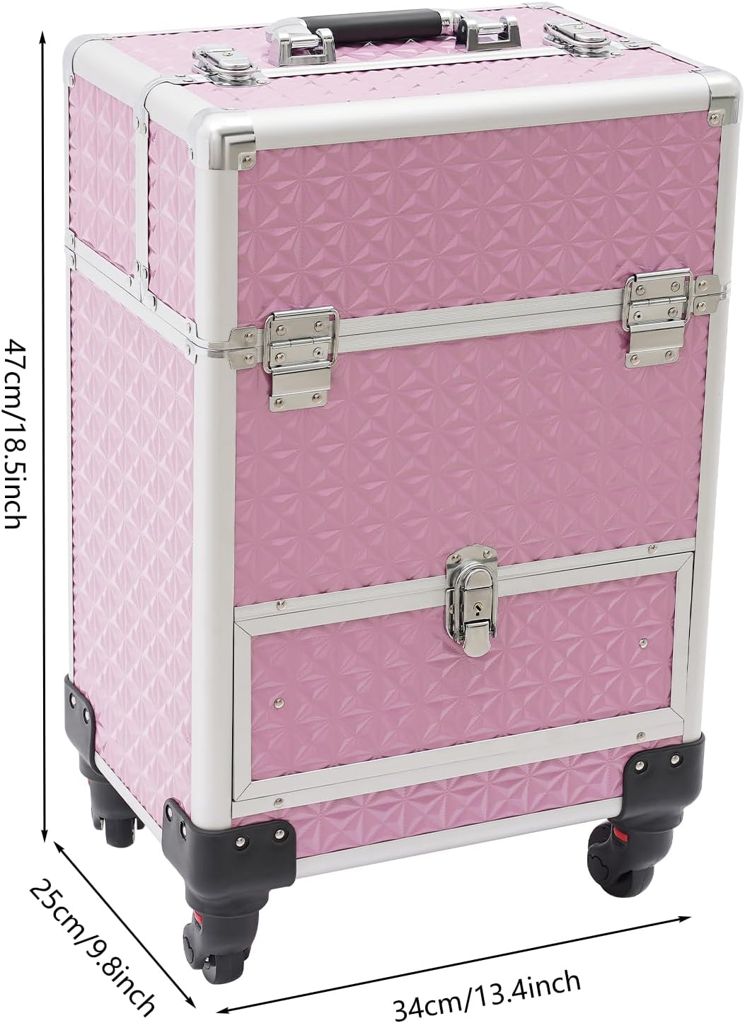 Professional Rolling Makeup Train Case with Lock, 7 Compartments 44lbs Capacity Rolling Nail Case Adjustable Organizer for Makeup Artists, Hairstylists, Pet Groomers (Pink)