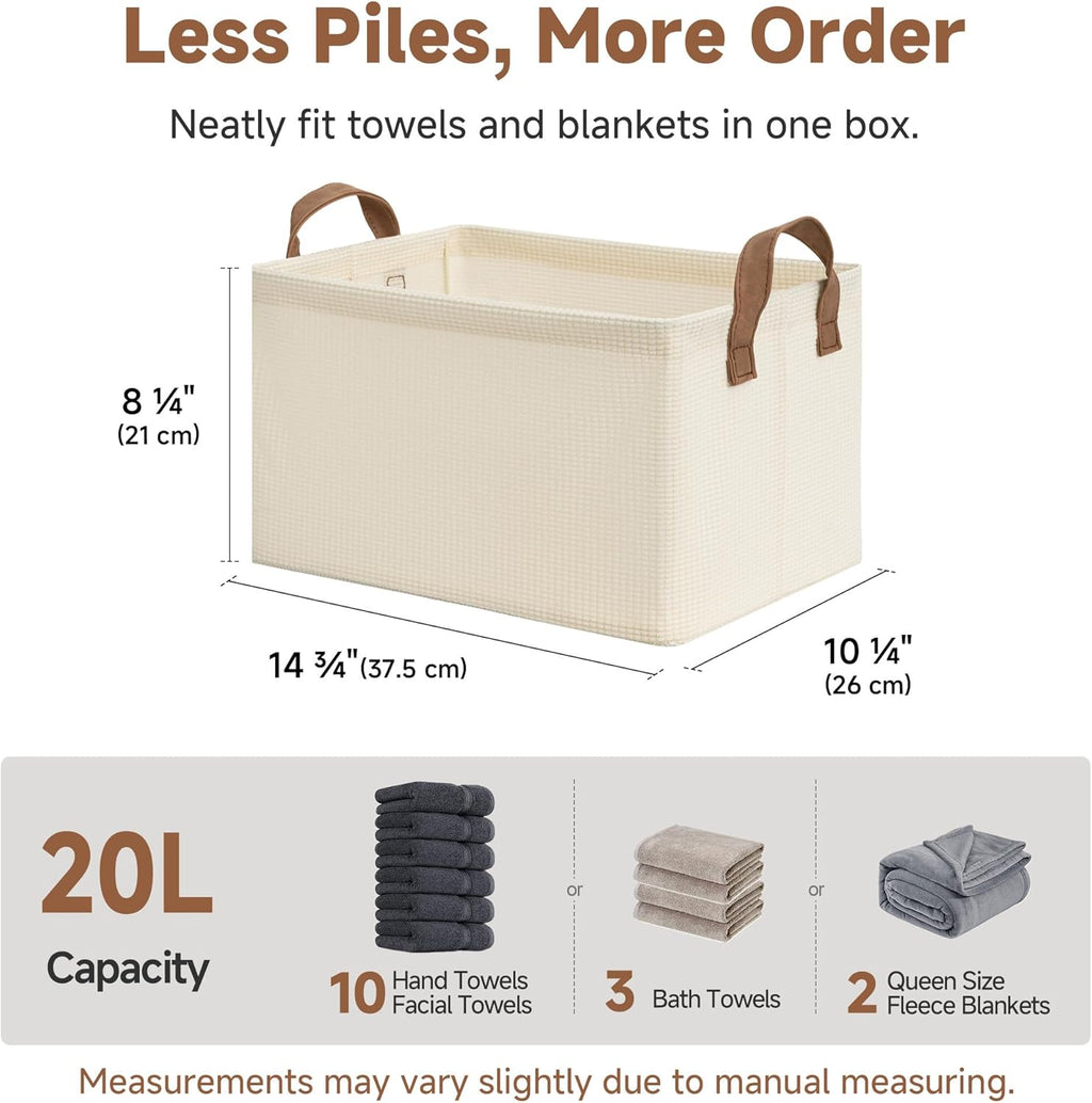 StorageWorks Storage Bins, Shelves Baskets for Organizing, Fabric Closet Organizers with Handles, Metal Frame, Beige（Texture）, 2-Pack