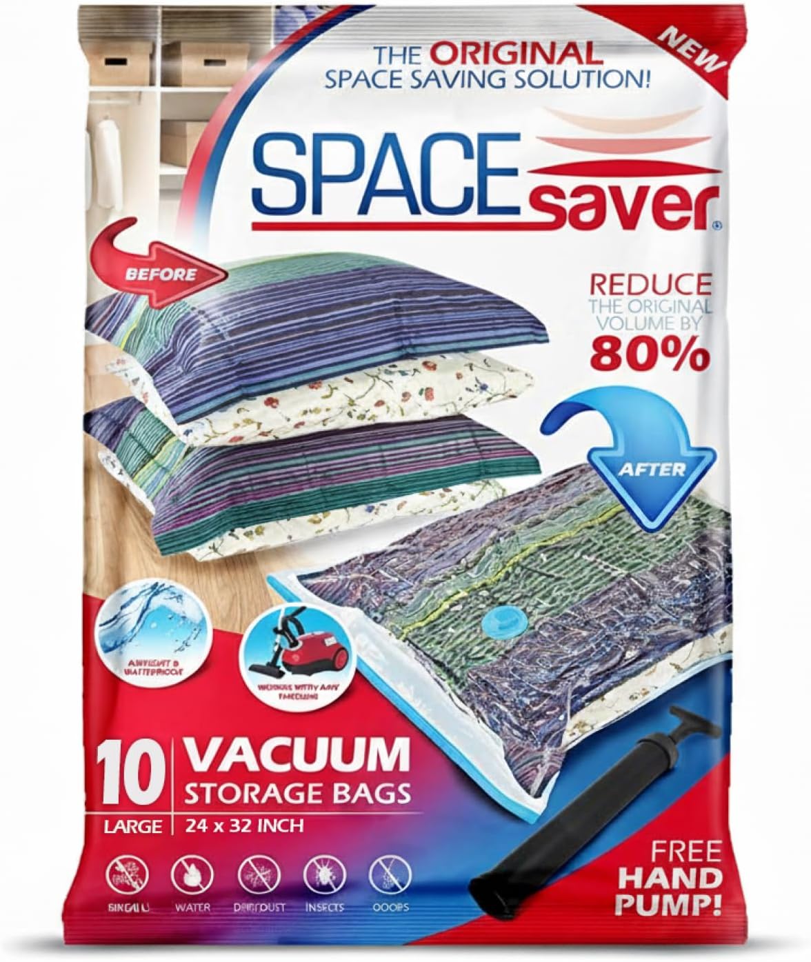 10 Pack Large Vacuum Storage Bags for Comforters, Blankets & Clothes – Vacuum Sealed Compression Bags with Hand Pump – Space Saver Storage Bags for Bedding, Moving, Travel & Organization
