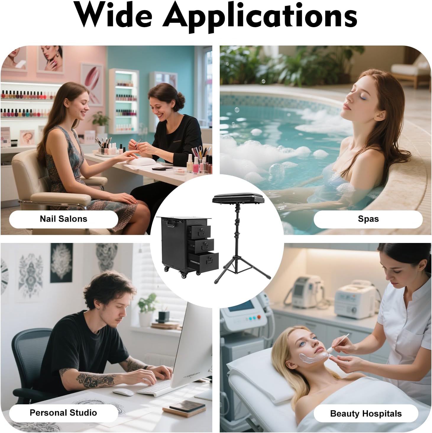 Rolling Makeup Case, 3 Drawers Tattoo Travel Case Makeup Case with Combination Lock for Beauty Salons and Barber Shops 16.54 x 11 x 20.87 Inch Black