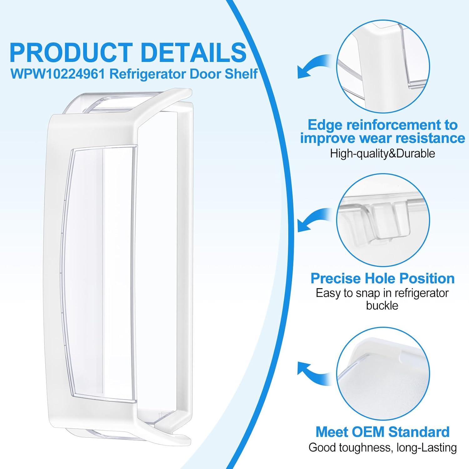 (2 PACK) UPGRADED WPW10224961 Refrigerator Door Bin Shelf Compatible with Whirlpool Refrigerator Door Shelf W10224961 AP6017170,For Whirlpool Replacement Door Shelf Parts WRX735SDBM, WRF555SDH