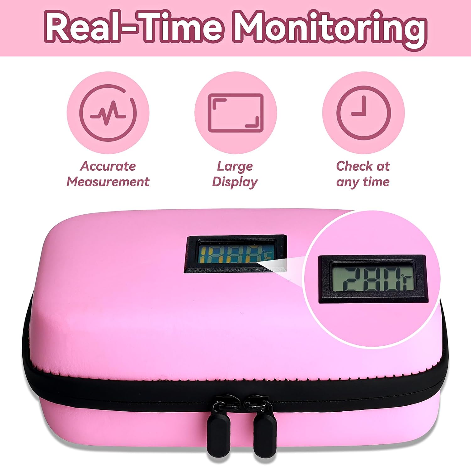Insulin Cooler Travel Case, TSA Approved Medication Diabetic Cooler Organizer Bag with Thermometer Temperature Display 2 Ice Packs, Pink