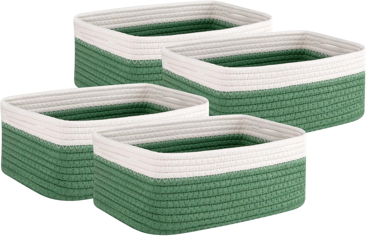 OIAHOMY 4 Pack Storage Baskets for Organizing, Small Bins for Shelves, Cute Decorative Storage Bins, Organizer Baskets for Gifts Empty, 11.8''Lx7.8''Wx4.7''H, Green/White