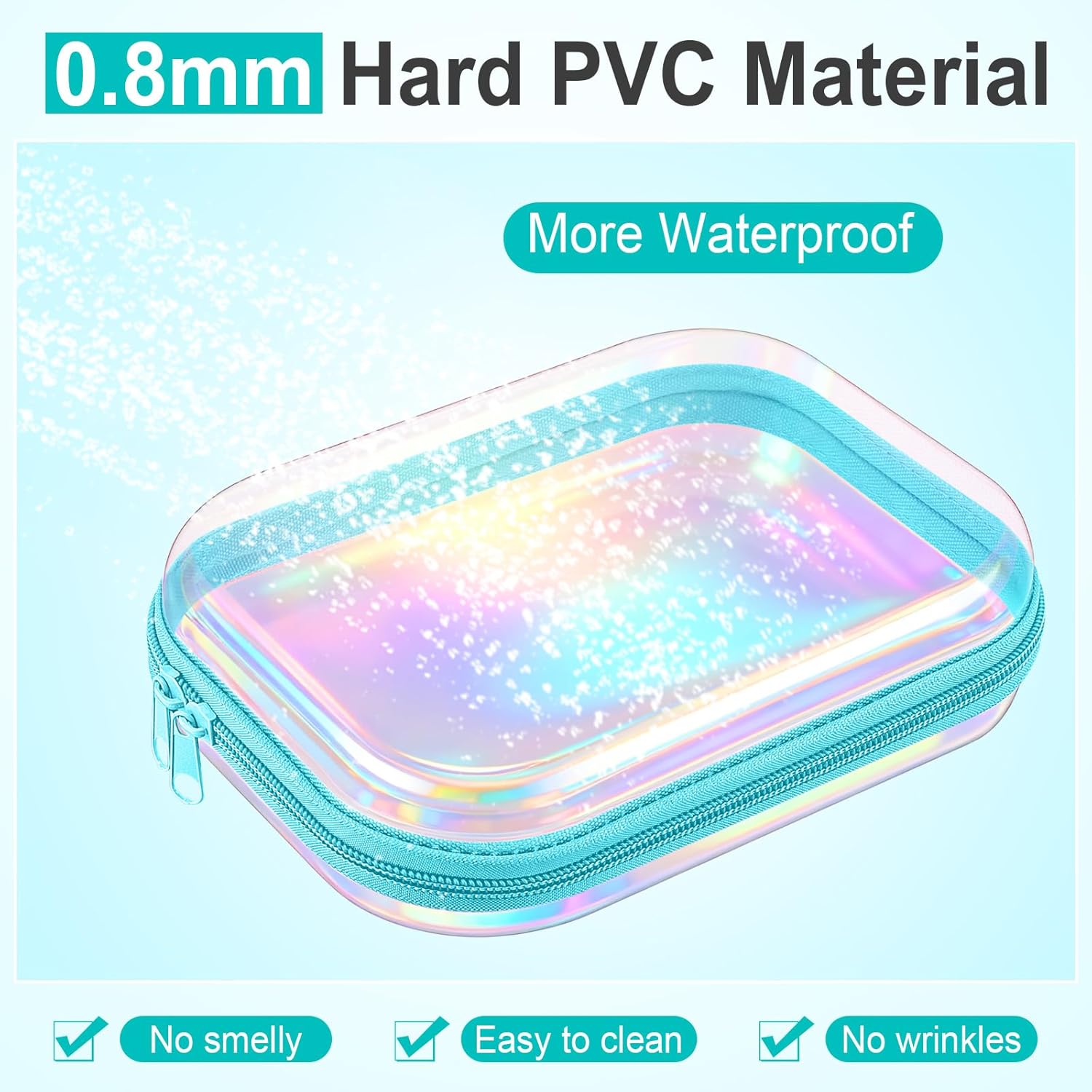 Sanwuta 6 Pcs Clear Hard Zipper Case Hard Plastic Zipper Pouches Transparent Makeup Bag Pencil Pouches for Travel Snacks Christmas Trinket Storage Organizer Box(Holographic,7.87 x 5.9 x 2 Inch)