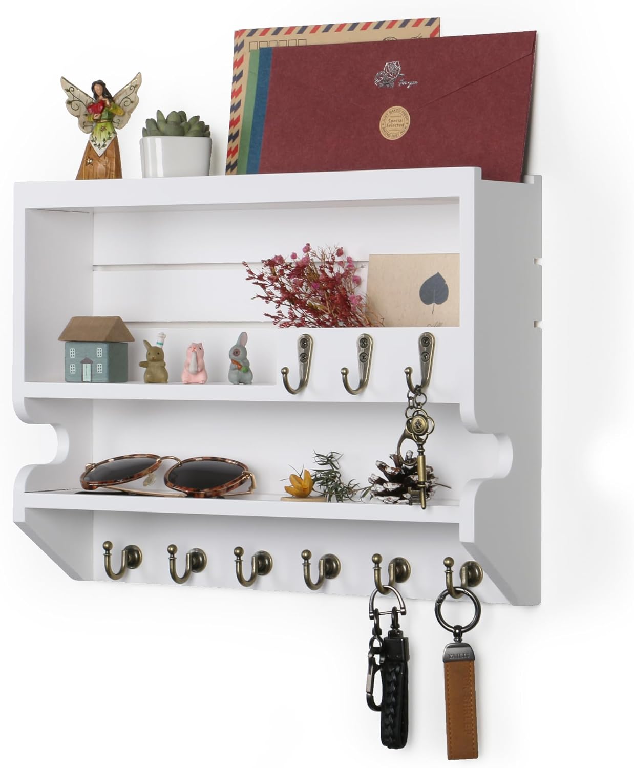 Innovation Key Holder for Wall, Mail Organizer with Key Hooks, Keys Holder on Wall, White