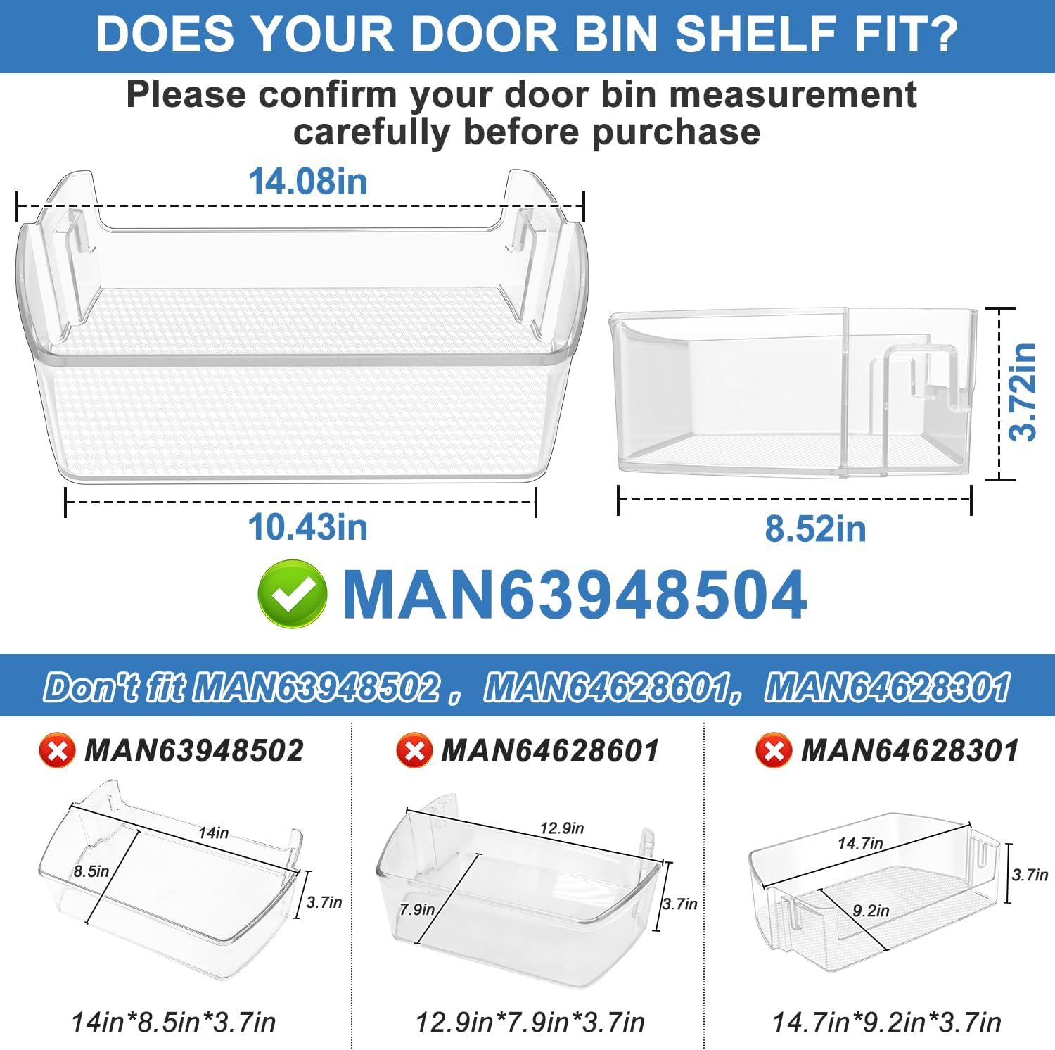 2PACK Upgraded MAN63948504 Refrigerator Door Shelf Bin,Compatible With LG/Kenmore Refrigerator Door Shelf Replacement,Replaces LFXS26973S LMXS28626S LFXC22526D Fridge Door Shelves Basket