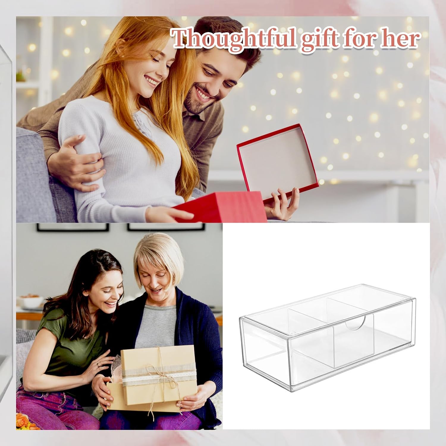 Hair Accessories Organizer for Girls, Clear Acrylic Hair Tie Organizer, or Headband, bows，Cute Small Stackable Storage Drawer Container Caddy Box for Bathroom Vanity Countertop 3PCS