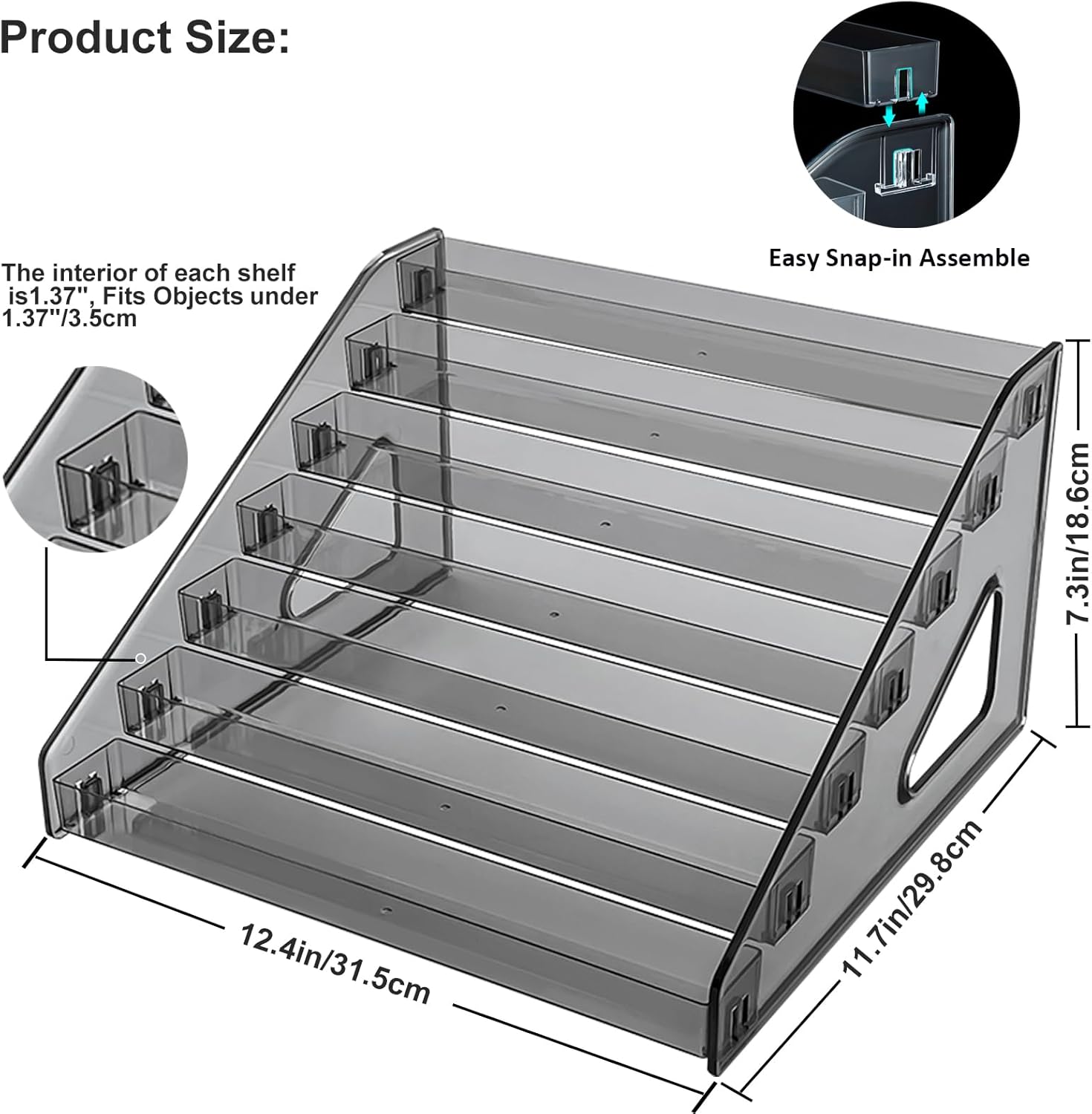Acrylic Paint Organizer (7 Tier), Painting Bottle Holder, Clear Nail Polish Holder Rack Shelf, Acrylic Paint Storage Organizer, Craft Holder Rack for Alcohol Inks and Food Coloring (Black Clear)