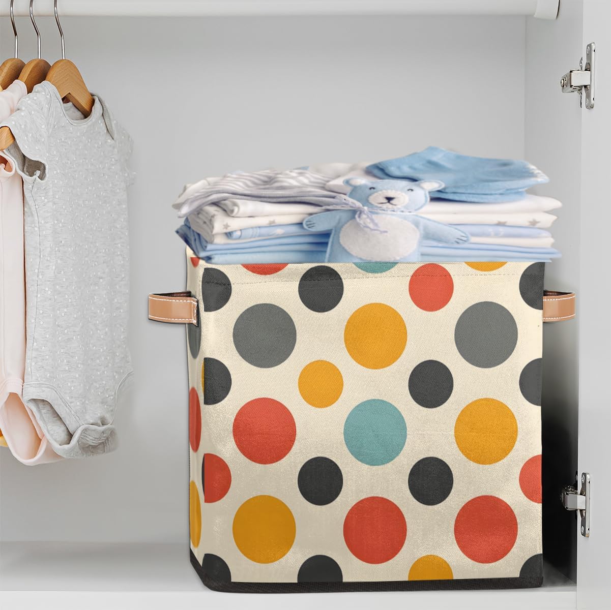 TropicalLife 13x13x13 Inch Large Fabric Storage Cube Vintage Polka Dots Foldable Storage Bin with Handles Organizer Boxes Cube Basket for Shelves Organizing Closet