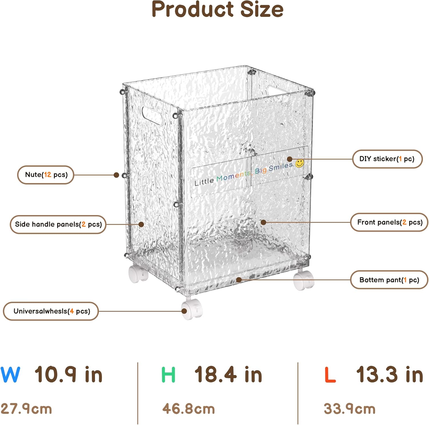 Stuffed Animal Storage with Wheels, Rolling Toy Storage Bin, Slim Tall Kid-Safe, Impact-Resistant Organizer for Playroom/Nursery/Bedroom, 360° Wheels, Fits Yoga Mats & Sports Gear (Glacier)