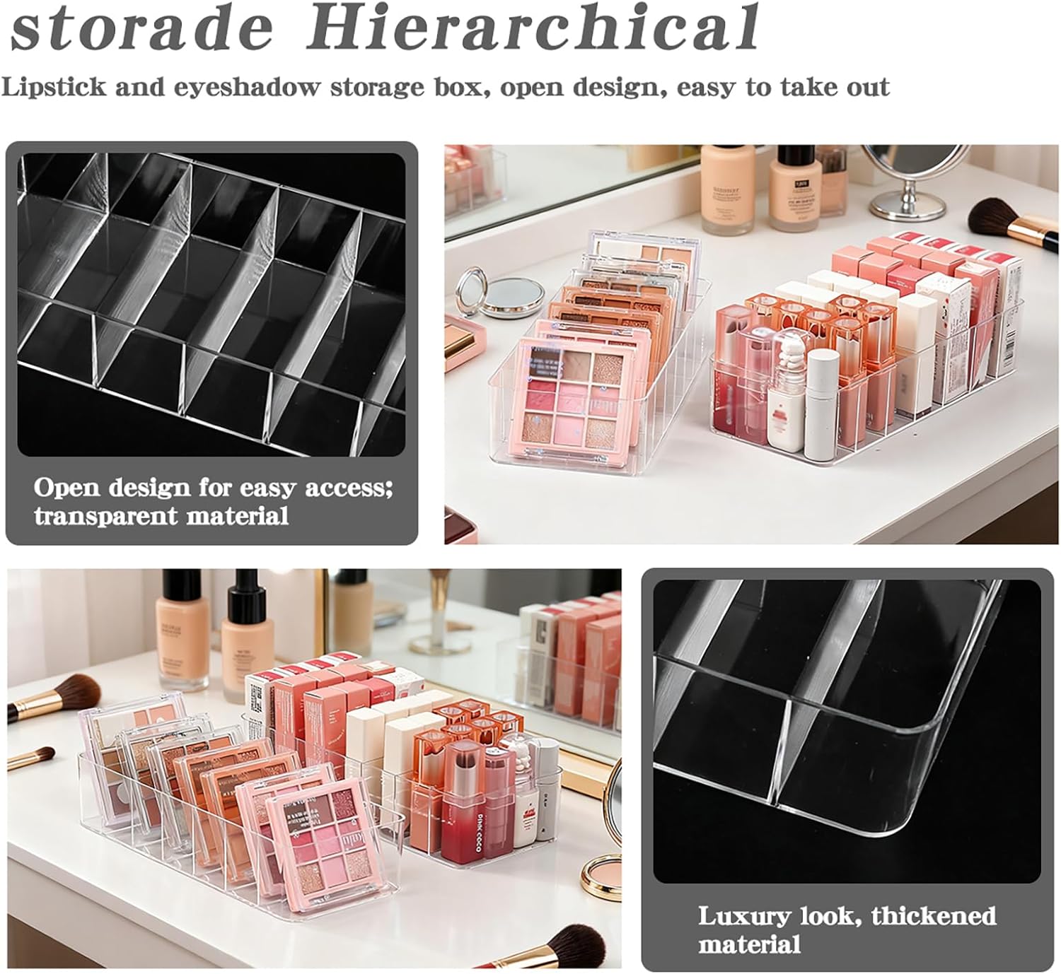 Clear Acrylic Makeup Organizers, 7-Section Bathroom Organizer for Drawer, Cosmetic Display Cases, Blushes Highlighters Eyeshadow Powder Makeup Organizer Holder Storage
