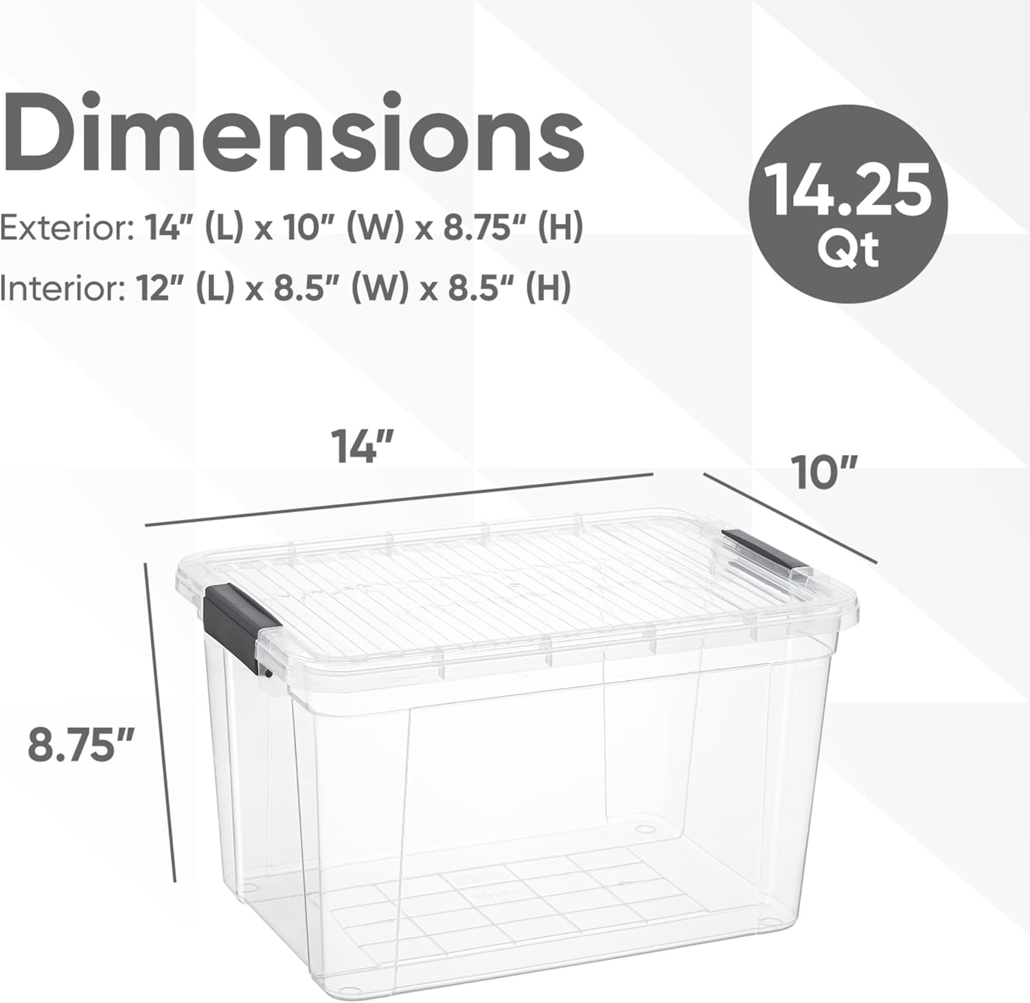 Superio Clear Storage Bins with Lids, 14.7 Quart BPA Free Plastic Containers, Transparent Boxes for Organizing, Stackable Crates, Organizer Totes for Home, Office, School, and Dorm