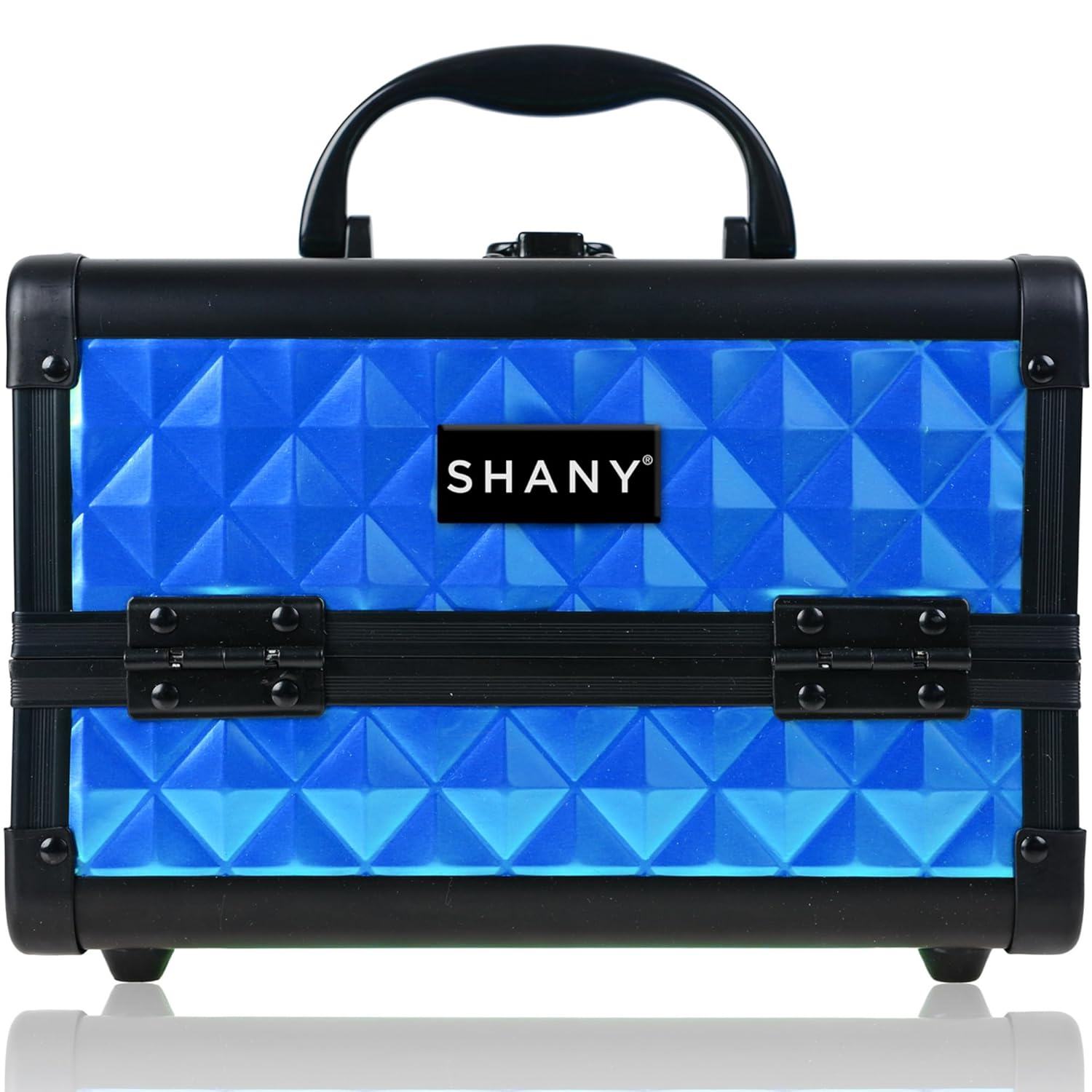 SHANY Chic Makeup Train Case Cosmetic Box Portable Makeup Case Cosmetics Beauty Organizer Jewelry storage with Locks, Multi trays Makeup Storage Box with Makeup Mirror - Peacock Blue