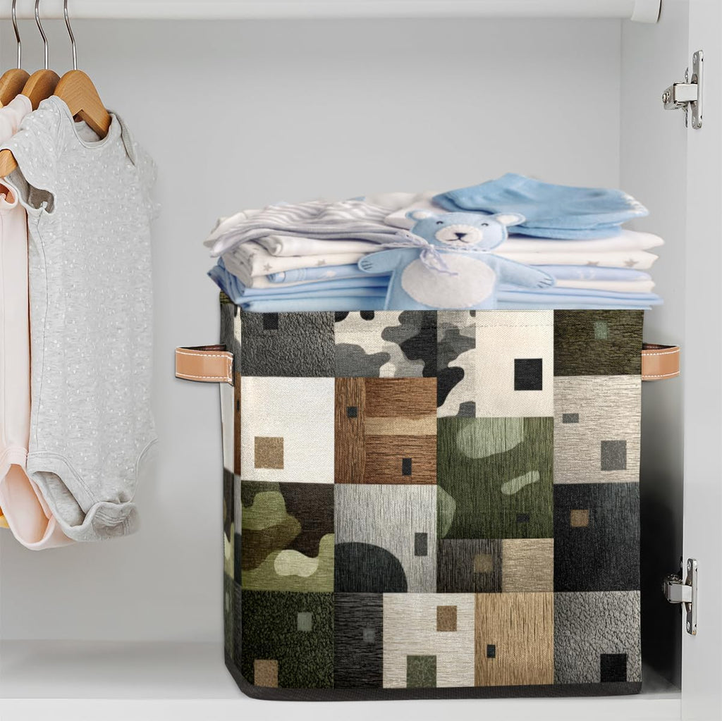 TropicalLife 13x13x13 Inch Large Fabric Storage Cube Geometric Pattern Foldable Storage Bin with Handles Organizer Boxes Cube Basket for Shelves Organizing Closet