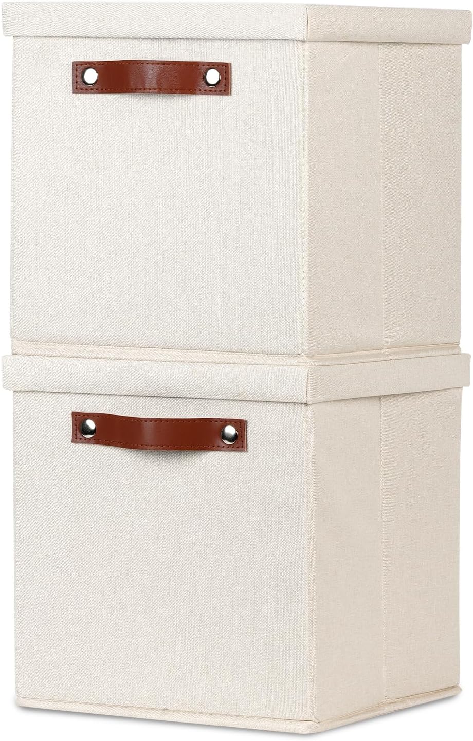Temary Foldable Fabric Storage Bins with Lids, 2-Pack Storage Bin for Organizing Living Room, Closet Organization, Multi-Purpose Storage Boxes for Clothes (Beige, 10.5x10.5x10.5 inch)