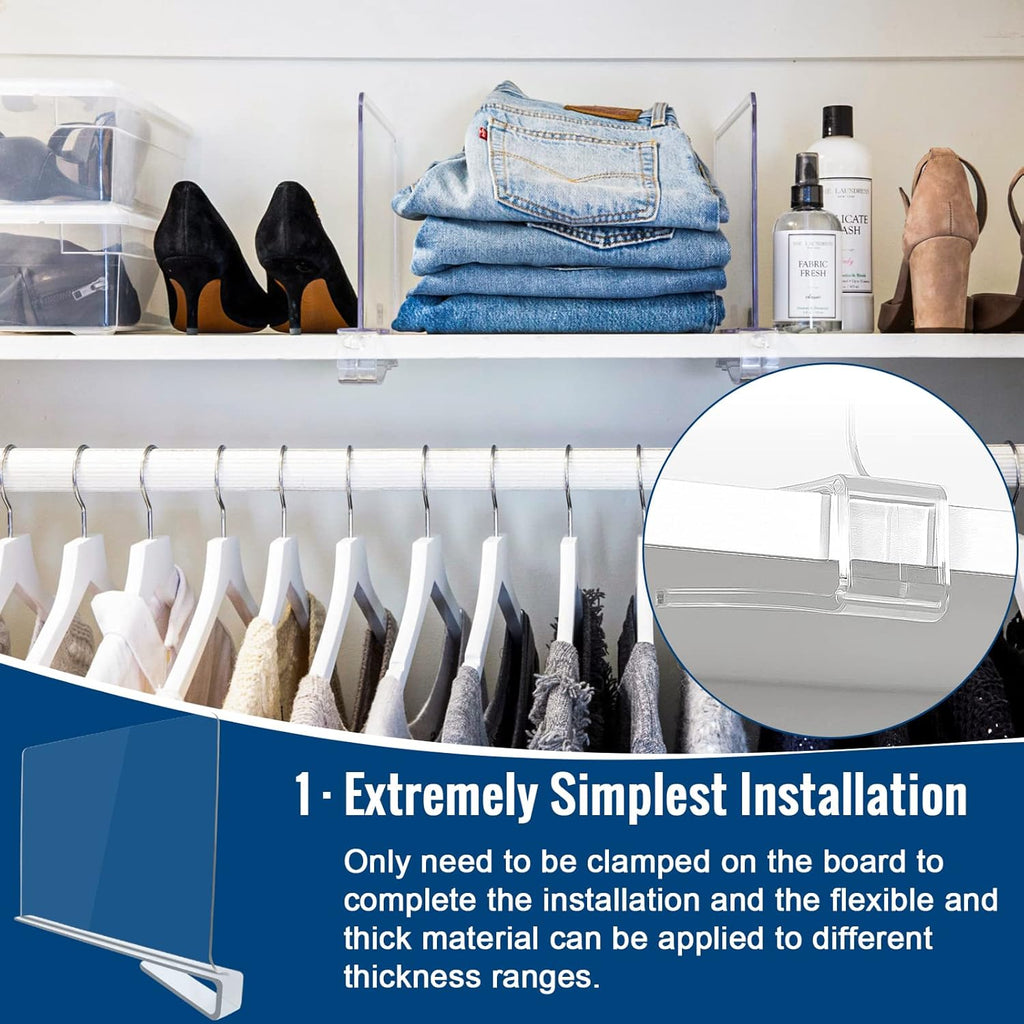 10 Pack Clear Acrylic Shelf Dividers for Closet Shelf Organizer of Bedroom Kitchen Office Bathroom Organizer for Clothes Books Hats and Handbags