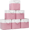 Fabric Storage Cubes, 11 inch cube storage bin with Handles, 11x11cube storage organizer bins, Collapsible Storage Bins for Shelves and Home, Cubby Storage Bins (White-Pink, 10.5x10.5x11in)