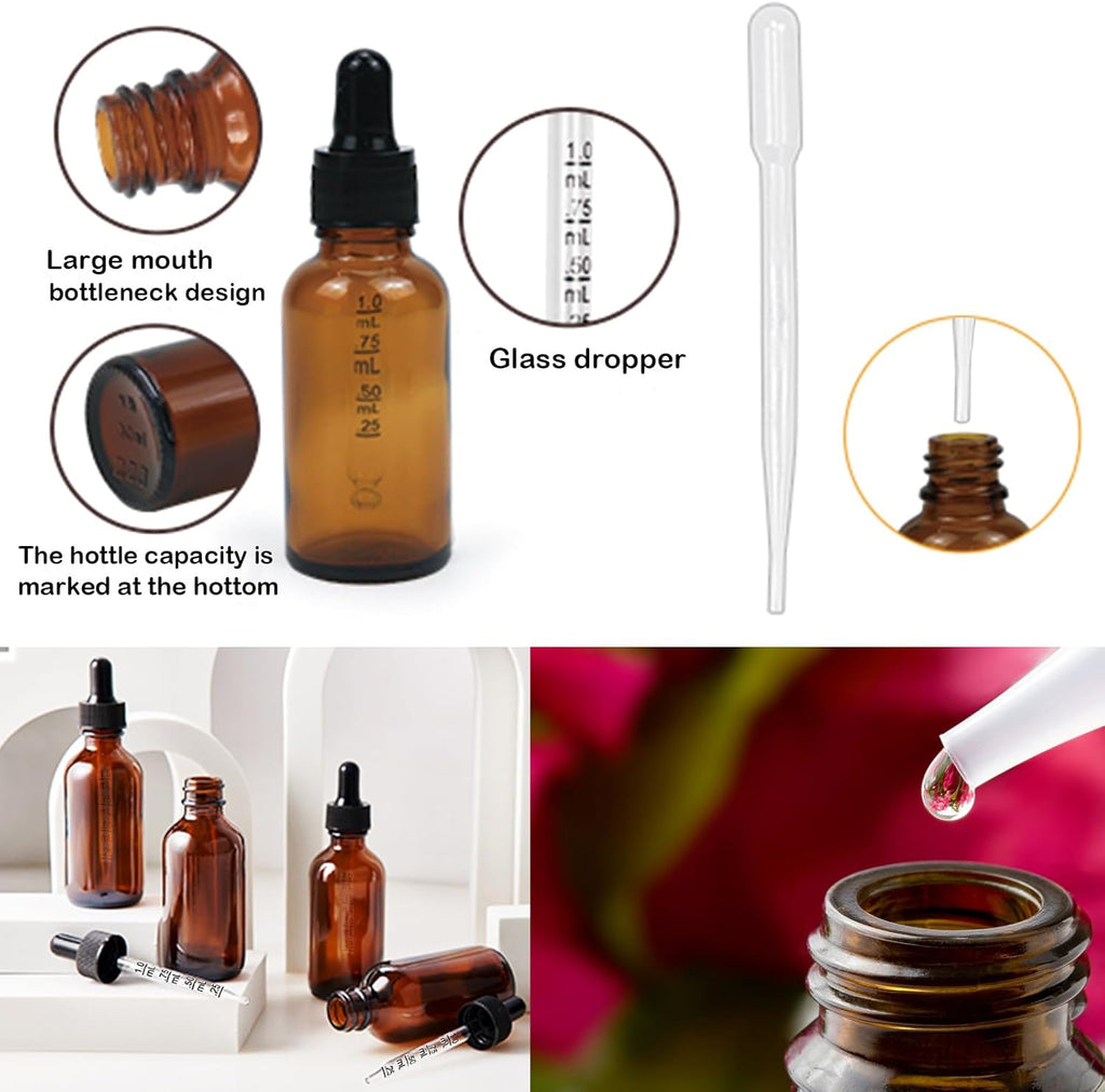 10 Pack 2 Oz Amber Glass Bottles with Dropper, UV Protection, for Essential Oils, Serum, Liquids