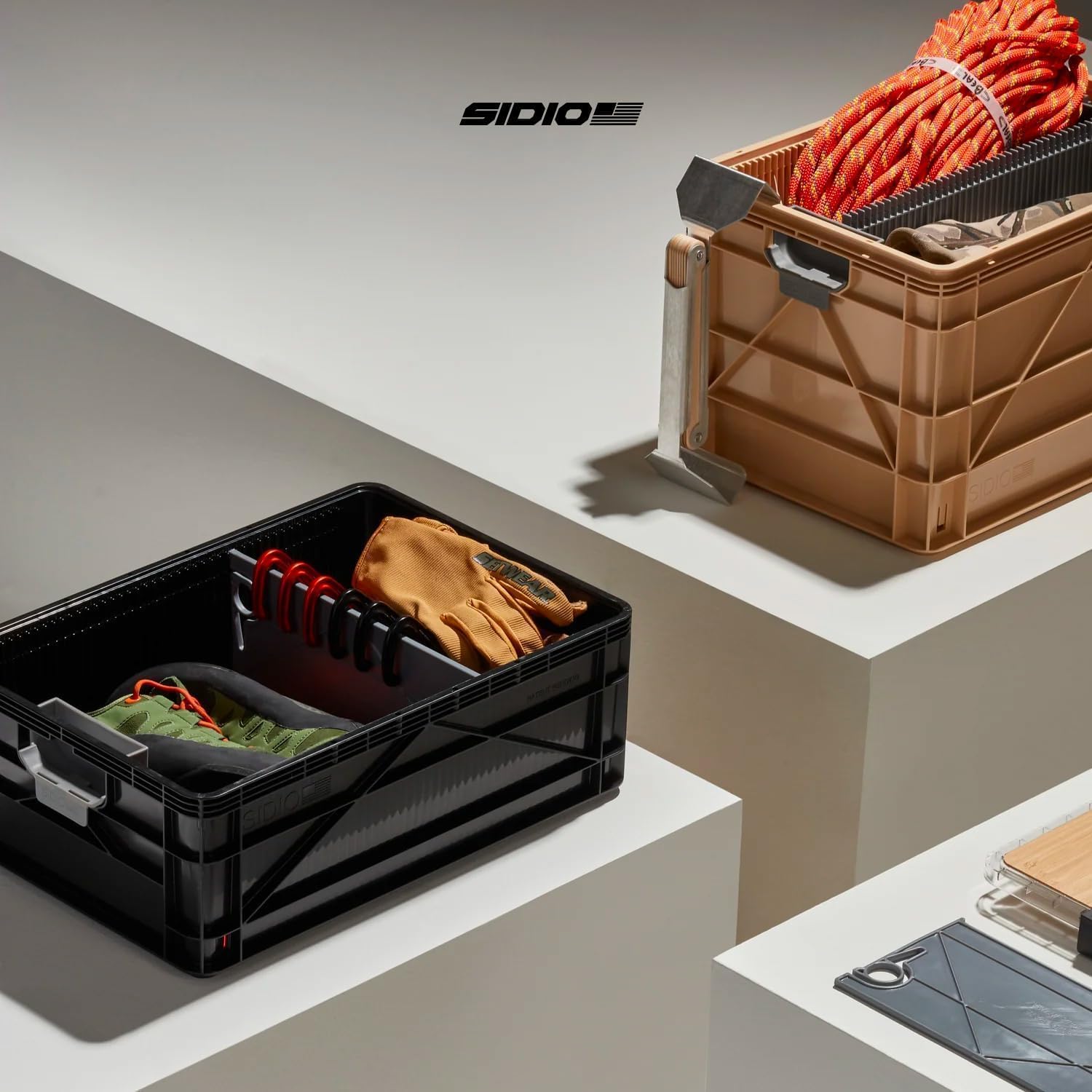 SIDIO Quarter Crate 4 Pack of Stackable Storage Bins - Organizer Bins with Dividers for Garage Organization, Home Storage - Heavy Duty Plastic Containers - 19.16” x 12.75”x 4.57” (SidioBlue)