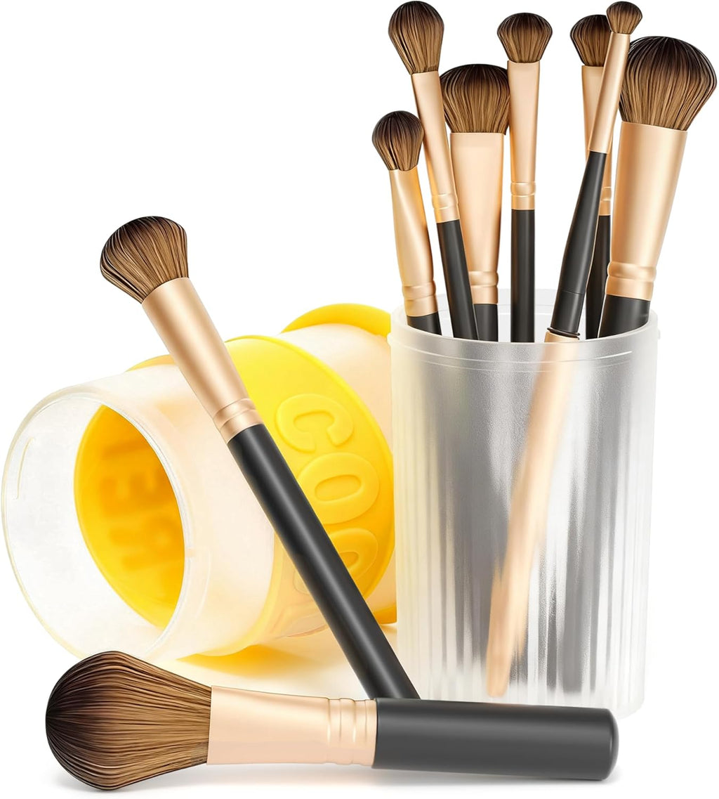 Li&Zhao Makeup Brush Holder with Lid - Makeup Brush Organizer Plastic Makeup Brush Holder for Vanity Expandable Makeup Brush Cup Pencil Holder for Desk Pen Holders for Desktop Countertop Bathroom