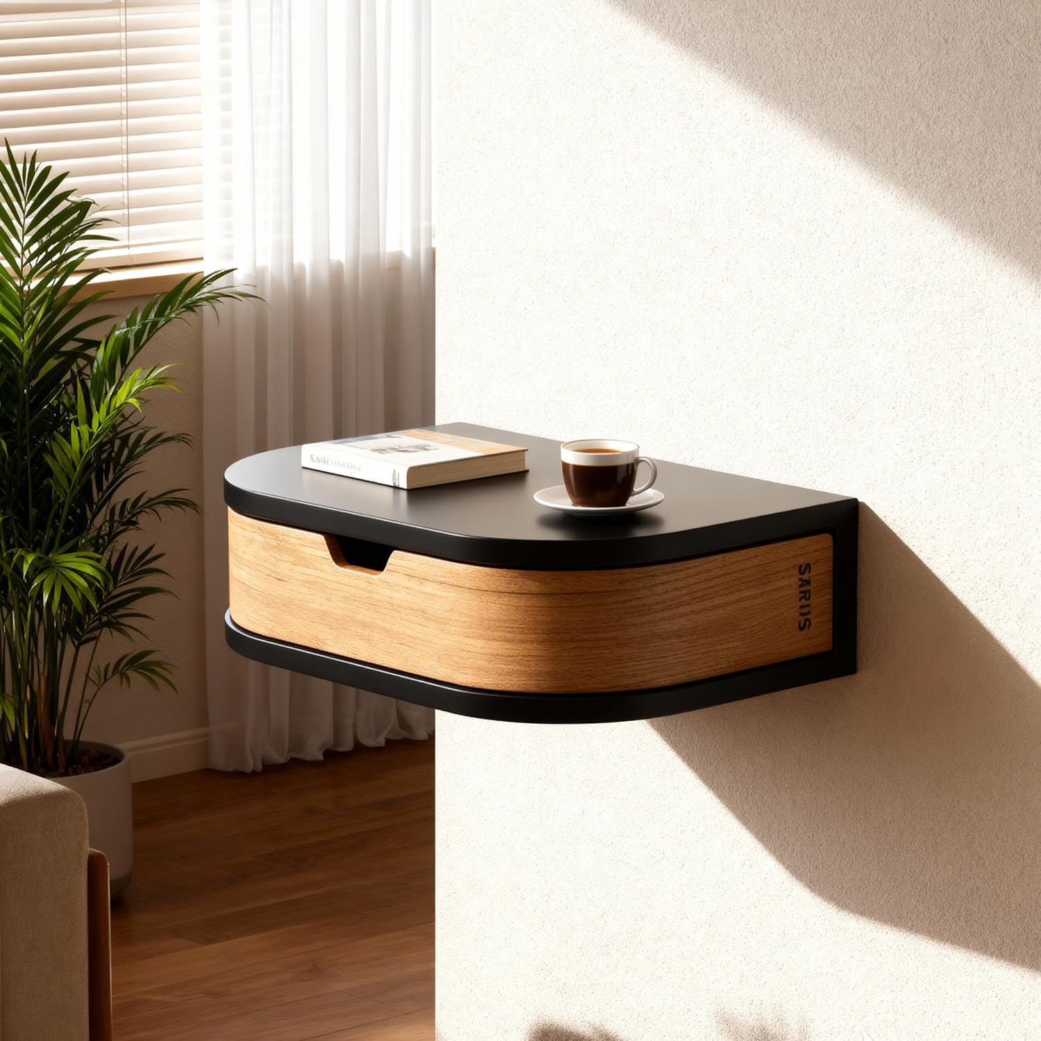 10.4Inch Floating Nightstand, Wall Mounted Bedside Shelf, Handmade Bedroom Furniture,Floating Bedside Table, Floating Nightstand with Drawer (Black, Single Drawer)