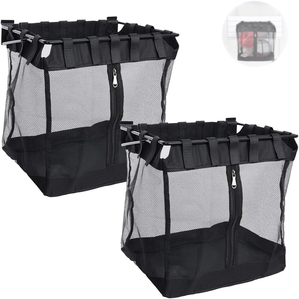 2Pcs Large Slatwall Baskets Mesh Slatwall Baskets with Zipper Mounted Storage Baskets Hanging Slatwall Accessories for Shops Rooms Storage Display Organizing(16 * 12 * 16inch)