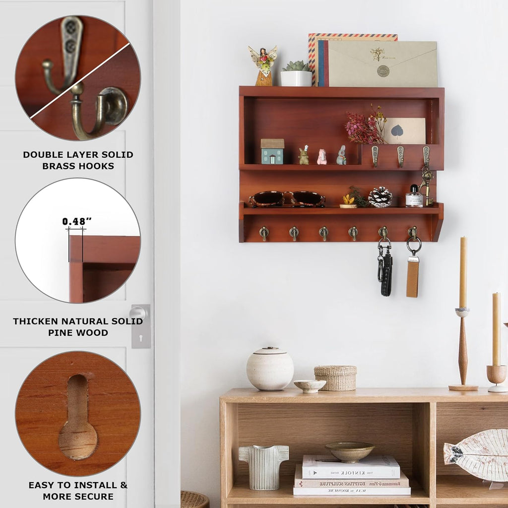 Innovation Key and Mail Holder for Wall, Key Holder Wall Mount, Mail Organizer with 9 Hooks, Auburn