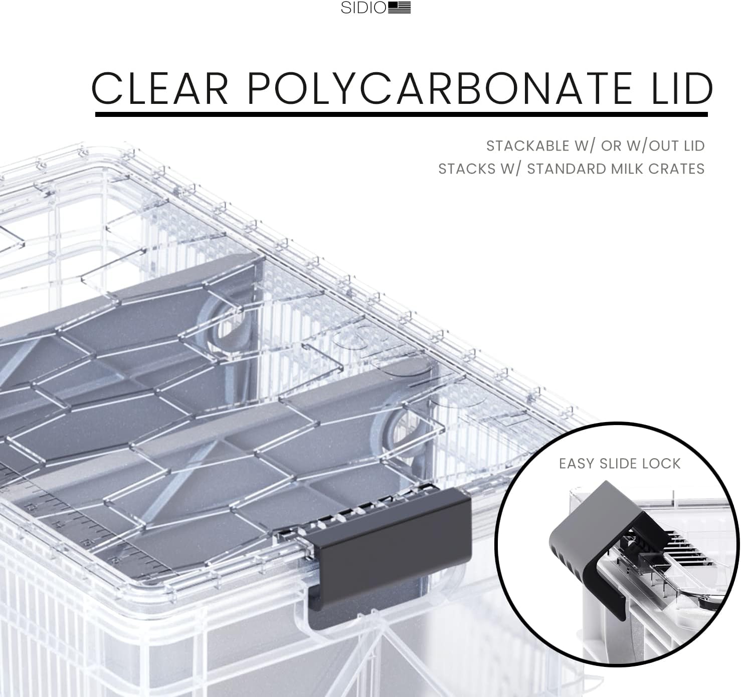 SIDIO CRATE Pro Pack - Two Full Size and One Half Size Heavy Duty Stackable Storage Bins, Totes and Containers with Lids and Dividers - Durable Organizer for Home, Office, Garage, and Outdoor Use