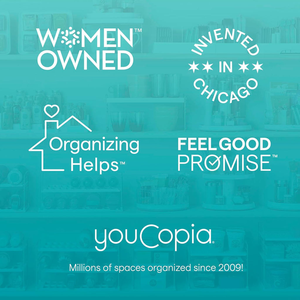 YouCopia Crazy Susan Two-Tier Turntable, Height-Adjustable Lazy Susan Organizer for Kitchen Cabinet and Pantry Organization and Storage, White