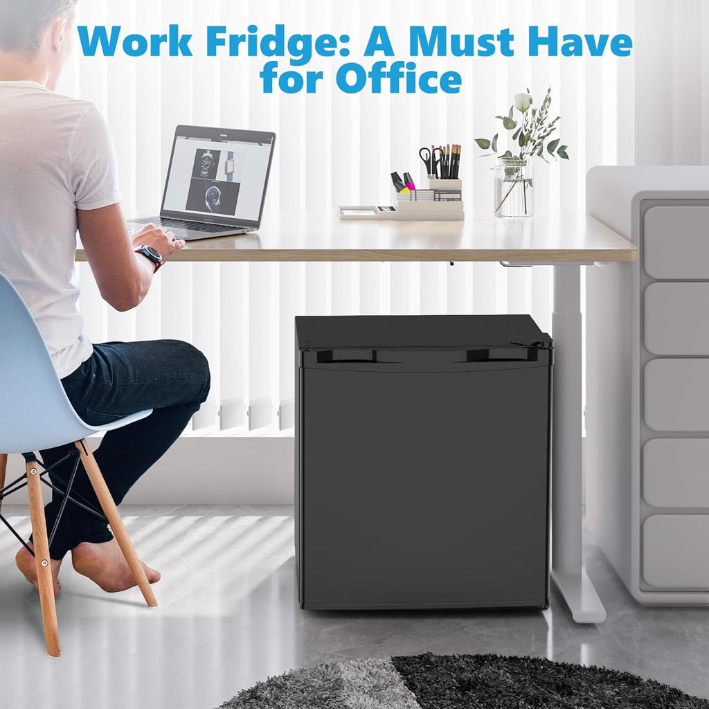 1.6 Cu.ft Mini Fridge with Freezer, Compact Refrigerator, Single Reversible Door, Ultra Quiet, Energy Efficient for Office, Dorm, Bedroom, Apartment, Black
