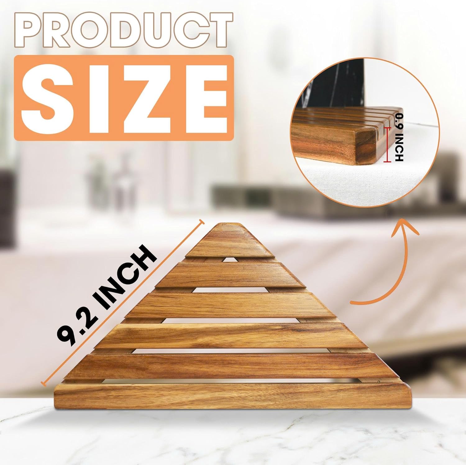 ENKEZI Acacia 2,3 Tiers Corner Shower Shelf, Triangular Corner Shelf Wooden Bathroom Shelf for Tiled Wall, Shower Corner Shelf, No Drilling Requied (3)