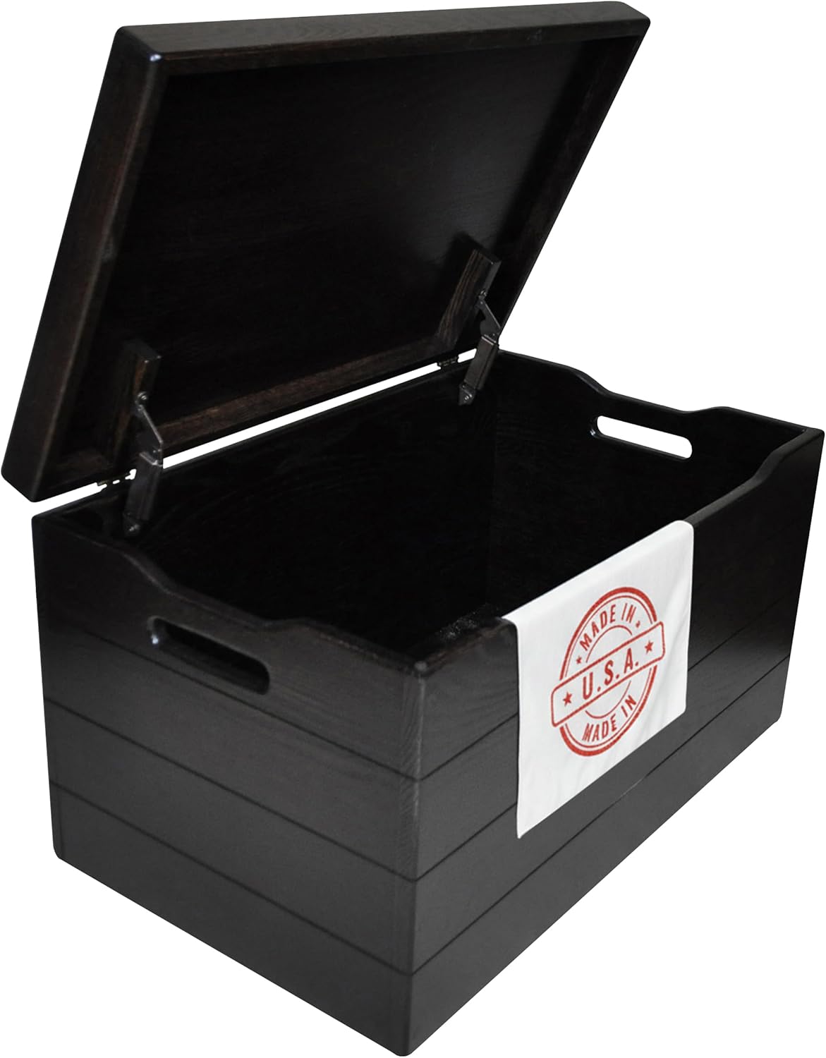 Amish Made Wooden Storage Chest Trunk Box with Lid and Handles for Bedroolanket, Clothes, Anti-Slam Hinges, Handmade, Rustic, Oak Wood, Onyx Stain, 42"