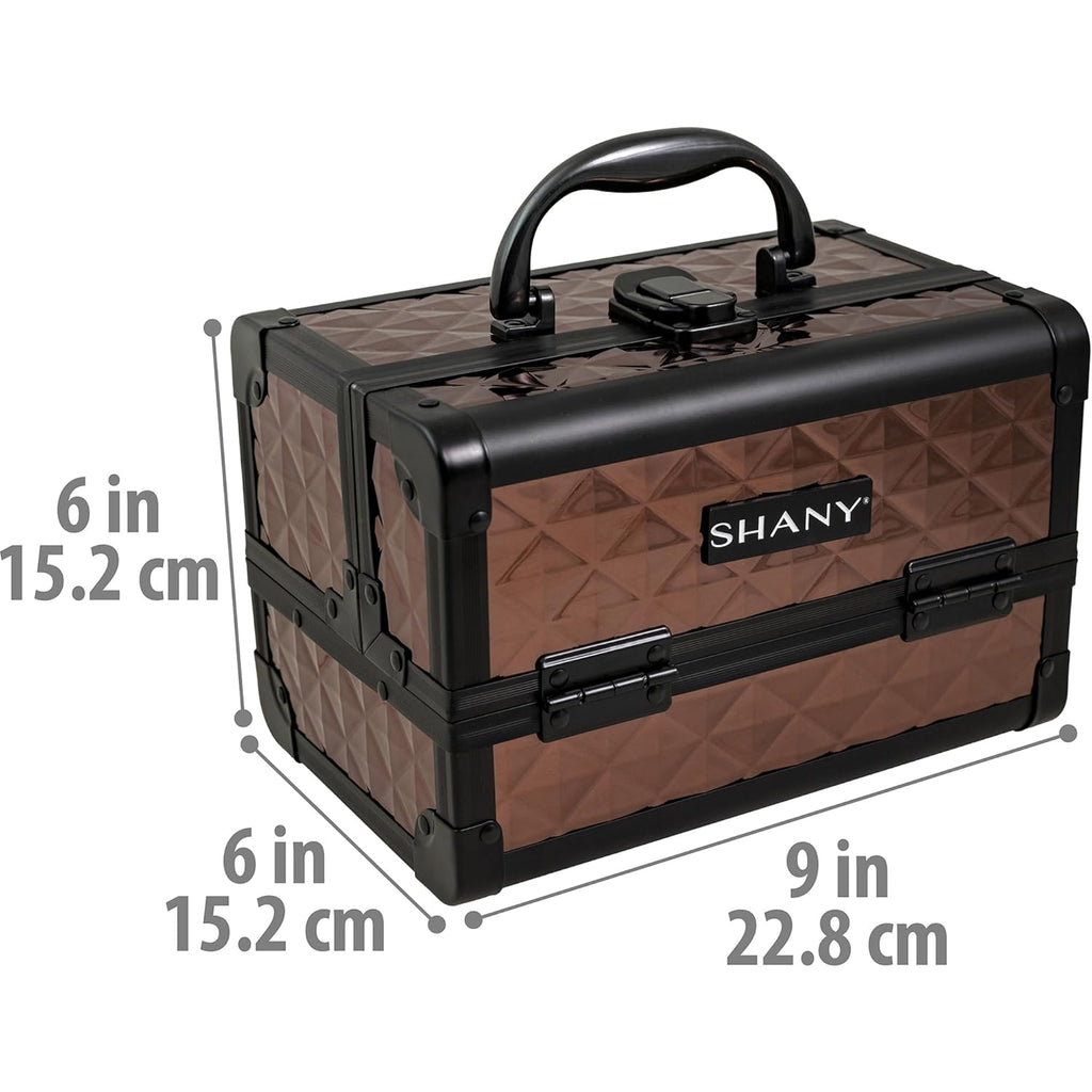 SHANY Chic Makeup Train Case Cosmetic Box Portable Makeup Case Cosmetics Beauty Organizer Jewelry storage with Locks, Multi trays Makeup Storage Box with Makeup Mirror - Copper