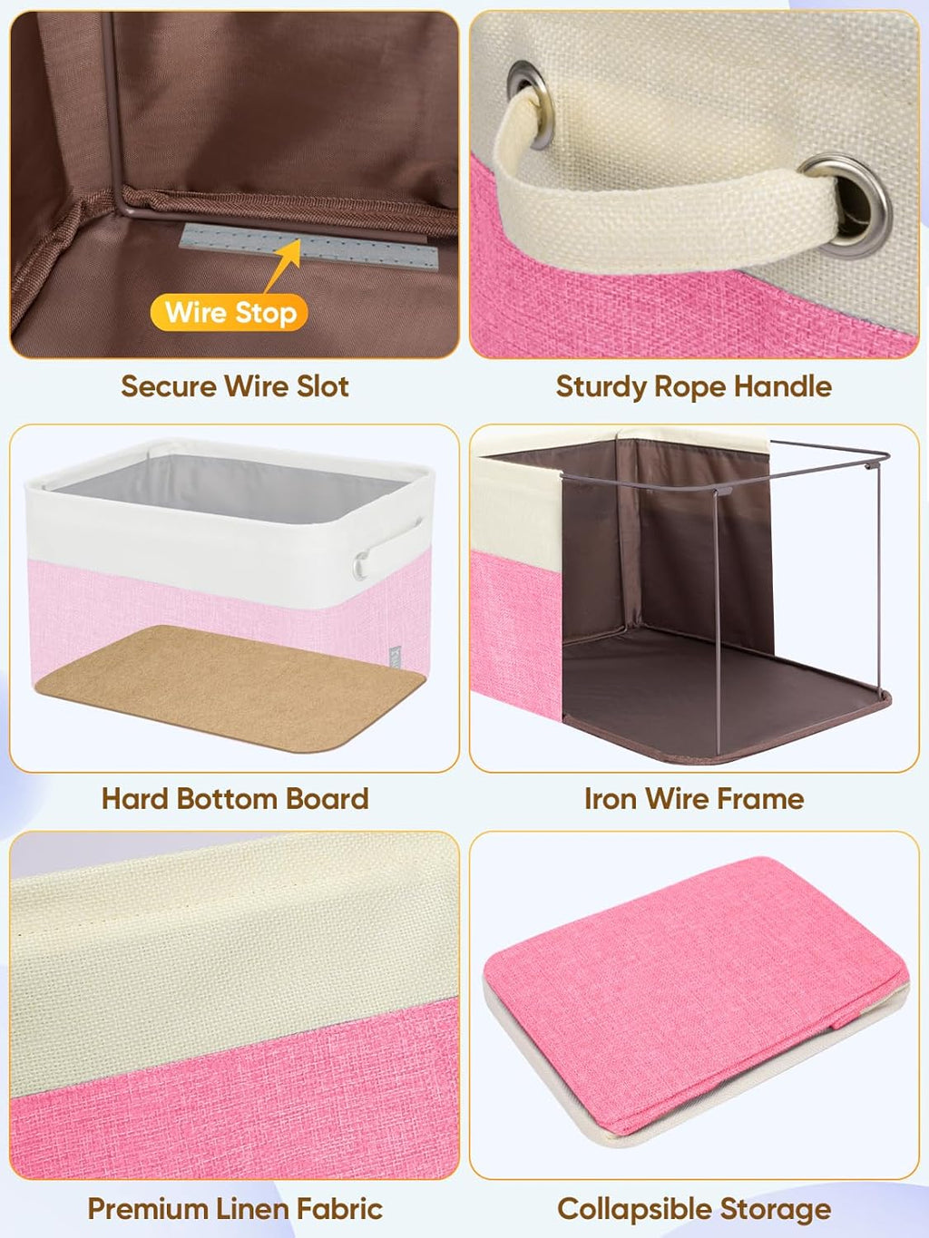 BALEINE 3 Pack Fabric Storage Bins for Shelves, Linen Storage Baskets for Organizing, Decorative Closet Bins for Clothes, Home (Pink, 17''x13''x10.5'')