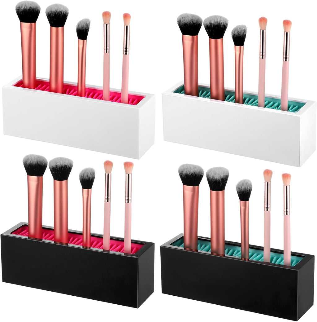 4 Pcs Makeup Brushes Holder Organizer, Silicone Vanity Air Drying Rack Display Storage for Brush, Eyeliners and More, Practical Cosmetic Tools Container