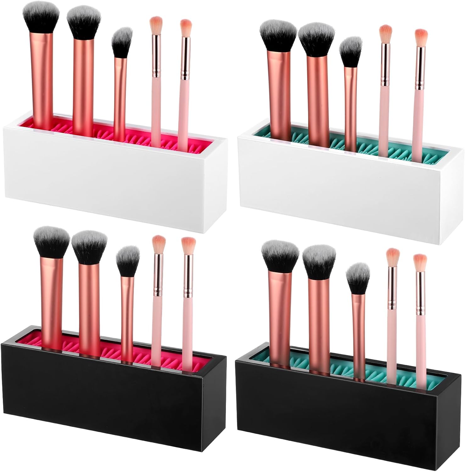 4 Pcs Makeup Brushes Holder Organizer, Silicone Vanity Air Drying Rack Display Storage for Brush, Eyeliners and More, Practical Cosmetic Tools Container