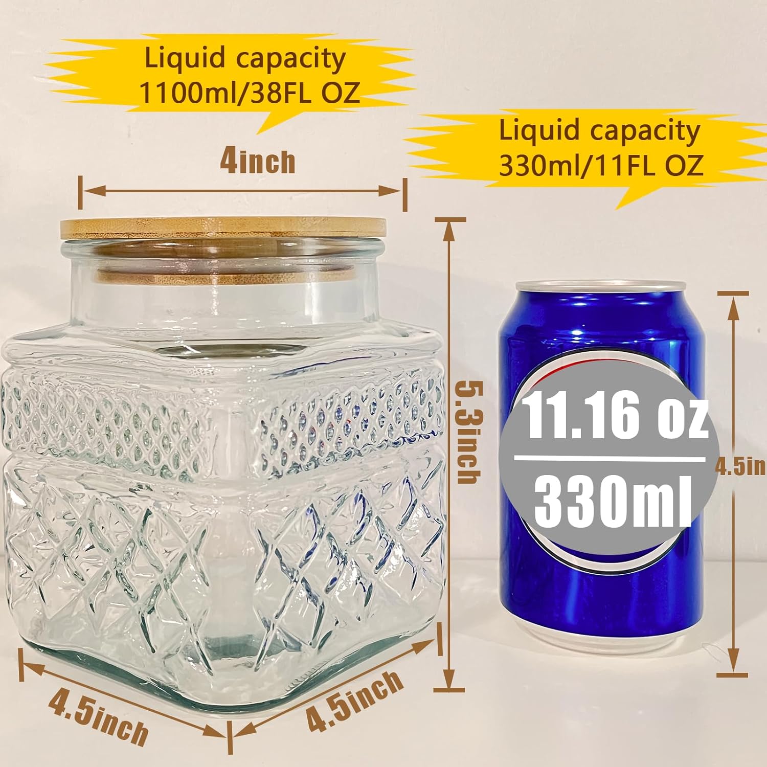 Viovian Decorative Glass Jar with Lid and Spoon 38 OZ Square Thick Glass Storage Jars Airtight Lids Clear Vintage Canister Container for Food Candy Cookie Sugar Coffee Tea Nuts Snack Dog Treat