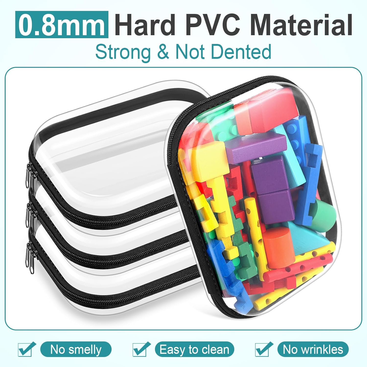 Sanwuta 6 Pcs Clear Hard Zipper Case Hard Plastic Zipper Pouches Transparent Makeup Bag Pencil Pouches for Travel Snacks Christmas Trinket Storage Organizer Box(Black,7.87 x 5.9 x 2 Inch)