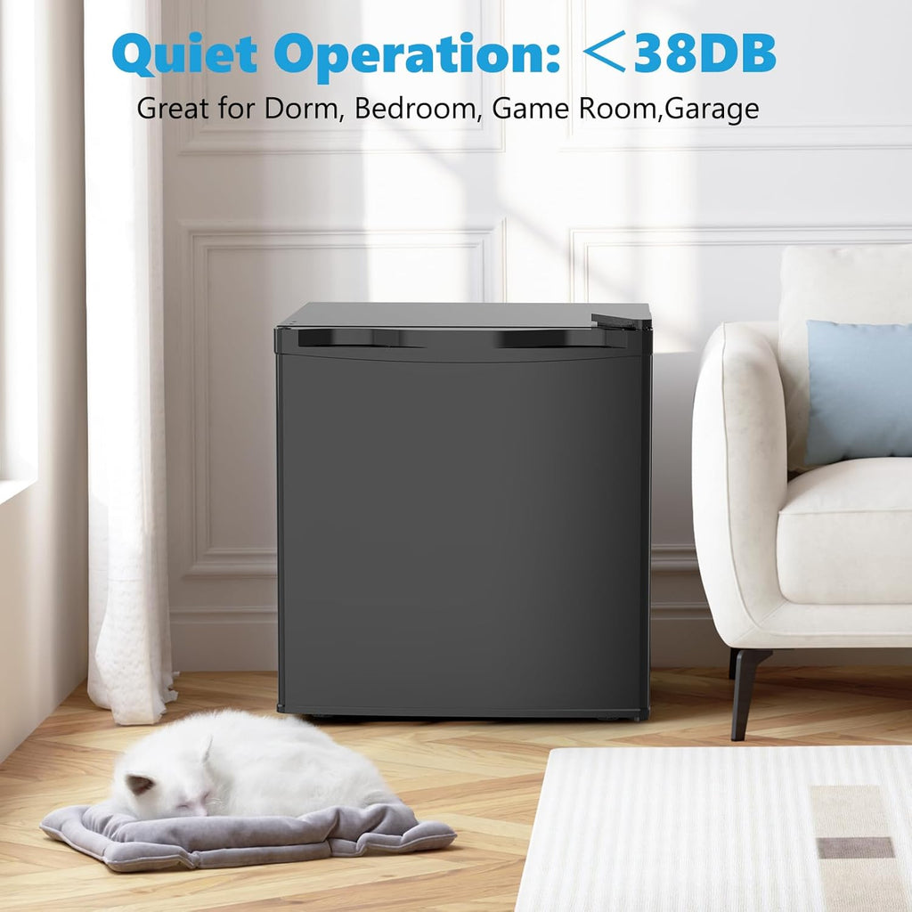 1.6 Cu.ft Mini Fridge with Freezer, Compact Refrigerator, Single Reversible Door, Ultra Quiet, Energy Efficient for Office, Dorm, Bedroom, Apartment, Black