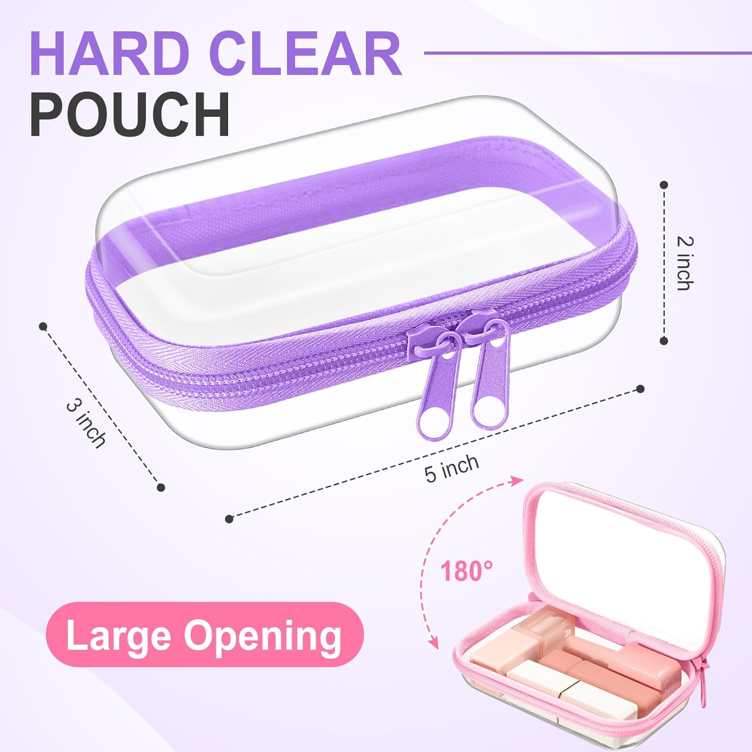 Sanwuta 6 Pcs Clear Hard Zipper Case Hard Plastic Zipper Pouches Transparent Makeup Bag Pencil Pouches for Travel Snacks Christmas Trinket Storage Organizer Box(Colorful,5 x 3 x 2 Inch)