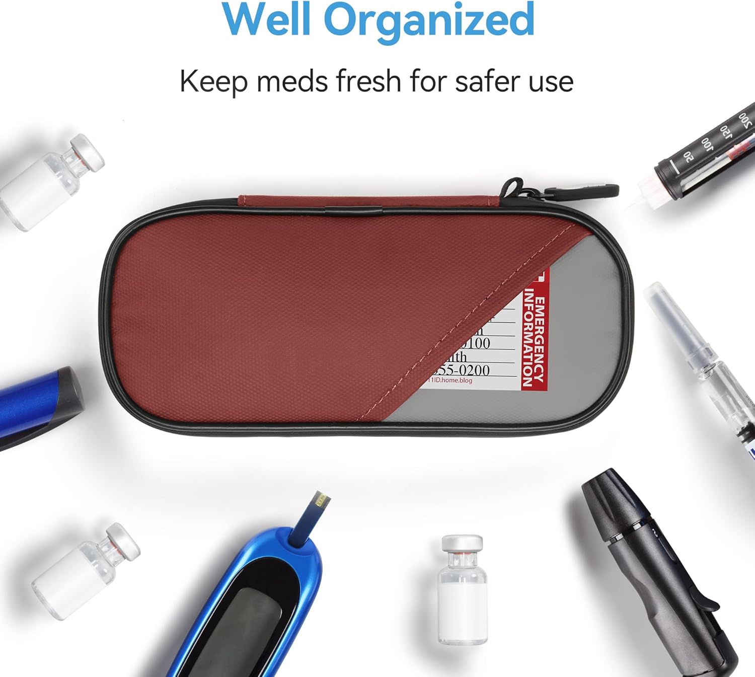 Insulin Travel Case Diabetic with 2 Reusable Ice Packs for Insulin Pen and Other Diabetic Supplies, Insulin Cooler Travel Case for The Daily Life and Trip, Red with Gray