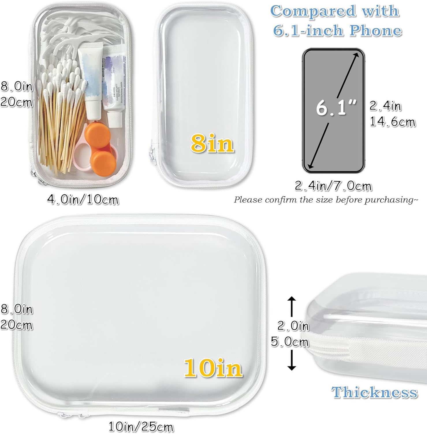 Clear Hard Zipper Case for Storage, Durable Clear Zipper Pouches, Hard Plastic Zippered Pouch for Snacks Toy Travel Organizer